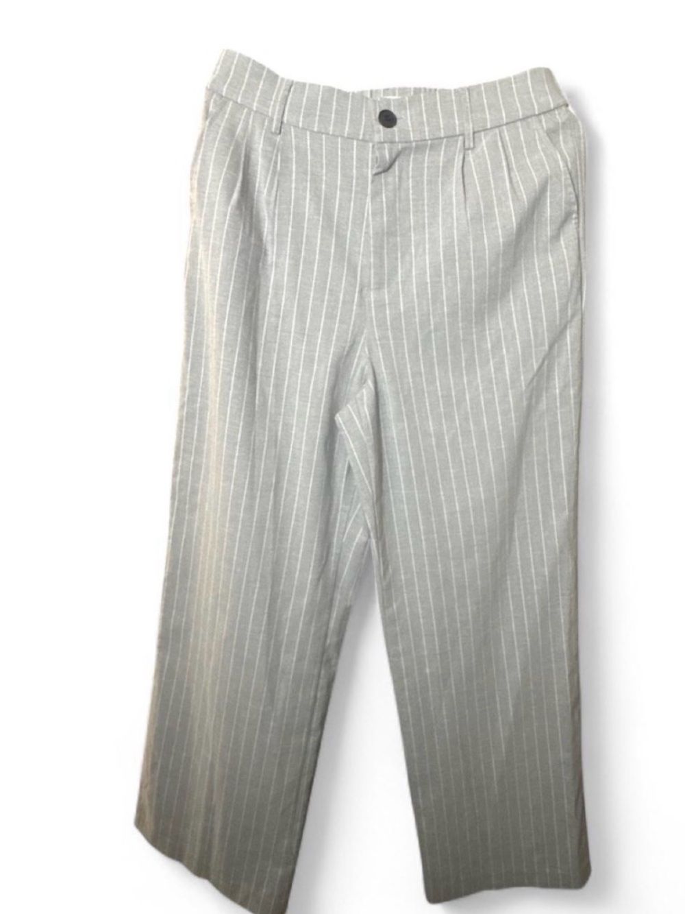 Women's Light Gray Pinstripe Straight-Leg Trousers